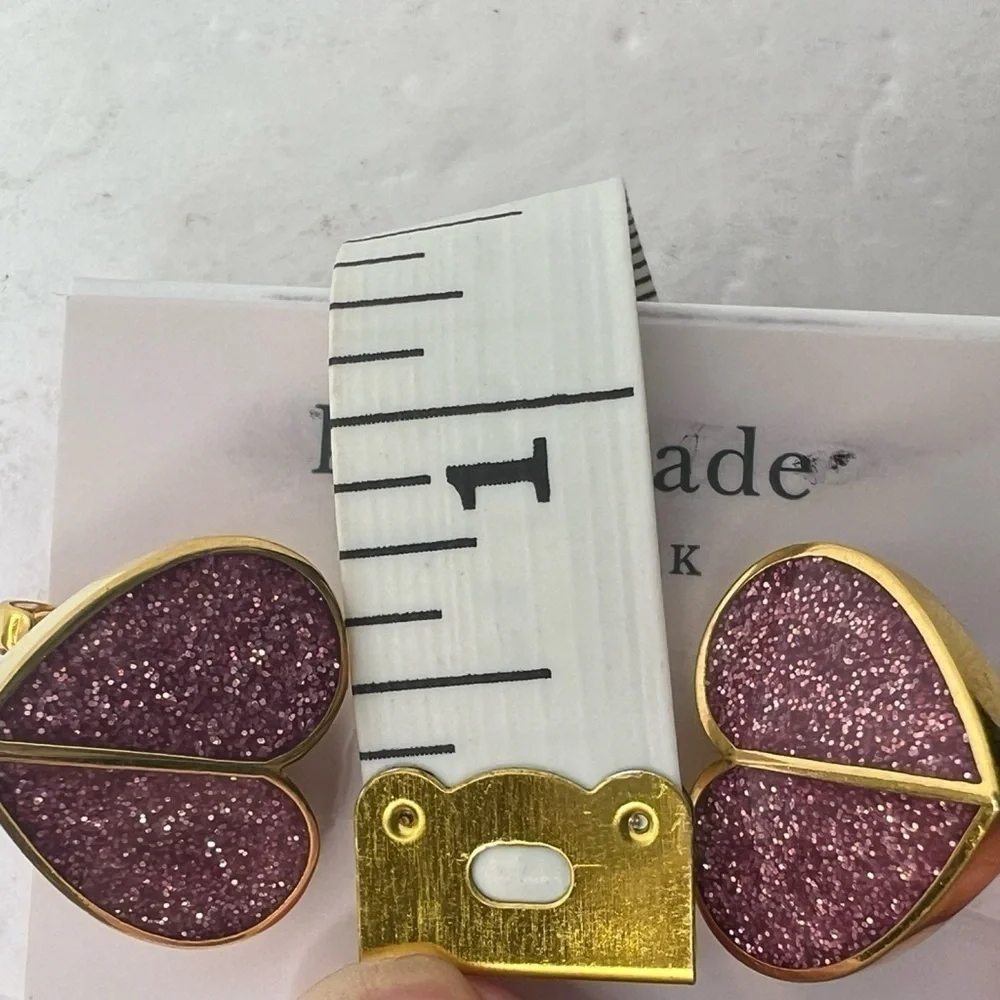 Kate Spade Glitter Pink Heart Clip Safety Pierced Valentine’s Day Earrings